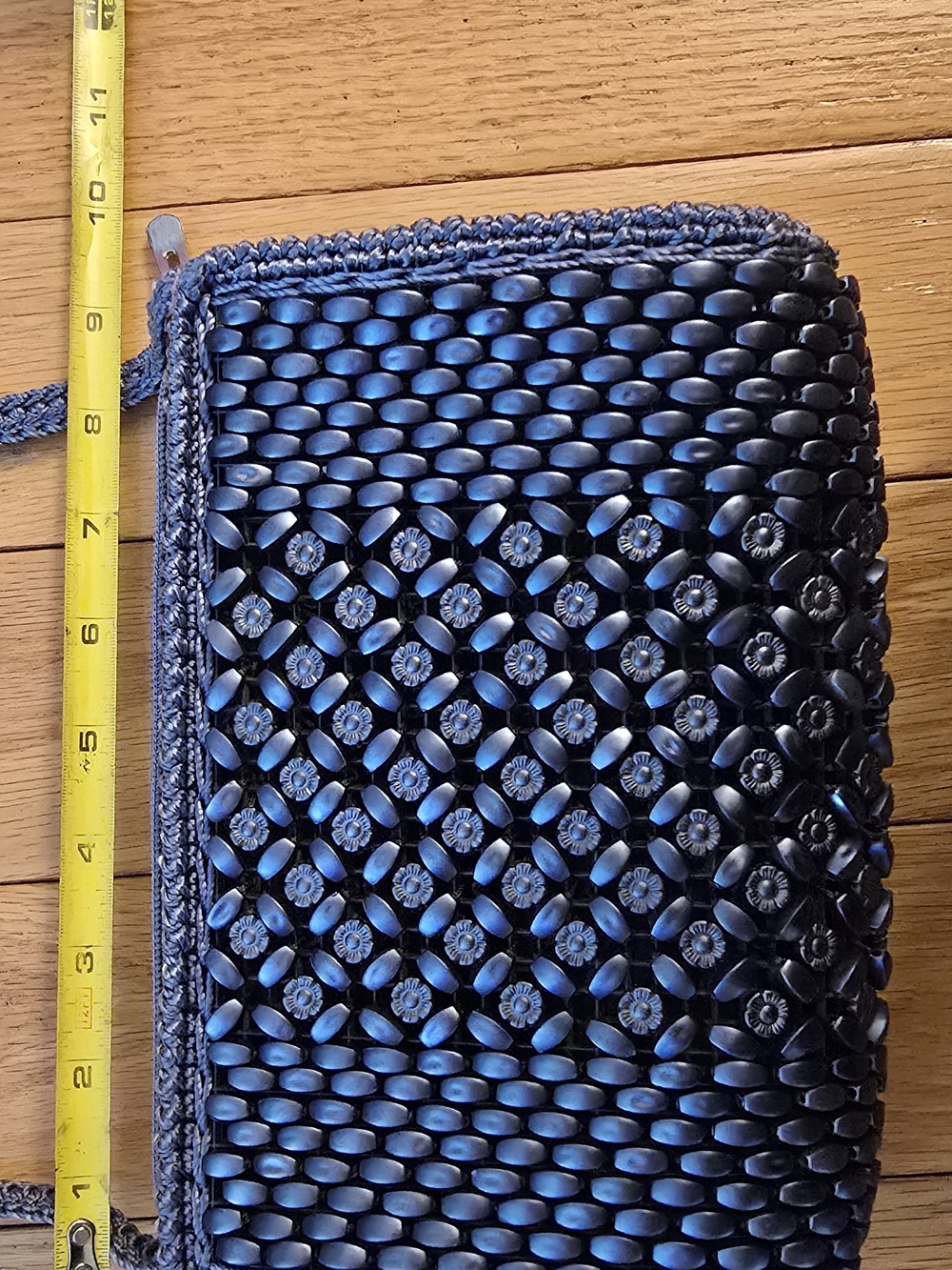 Woven Bead Detail Shoulder Bag in Steel Navy - Picture 5 of 9